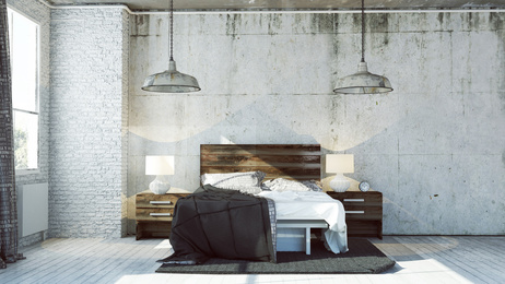 Rendered Industrial Bedroom
